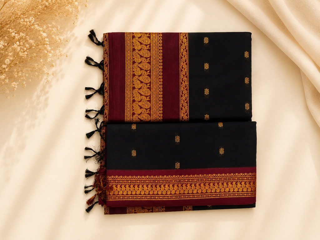 Traditional Kalyani – Black & Maroon