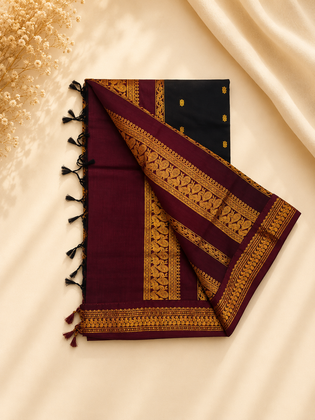 Traditional Kalyani – Black & Maroon