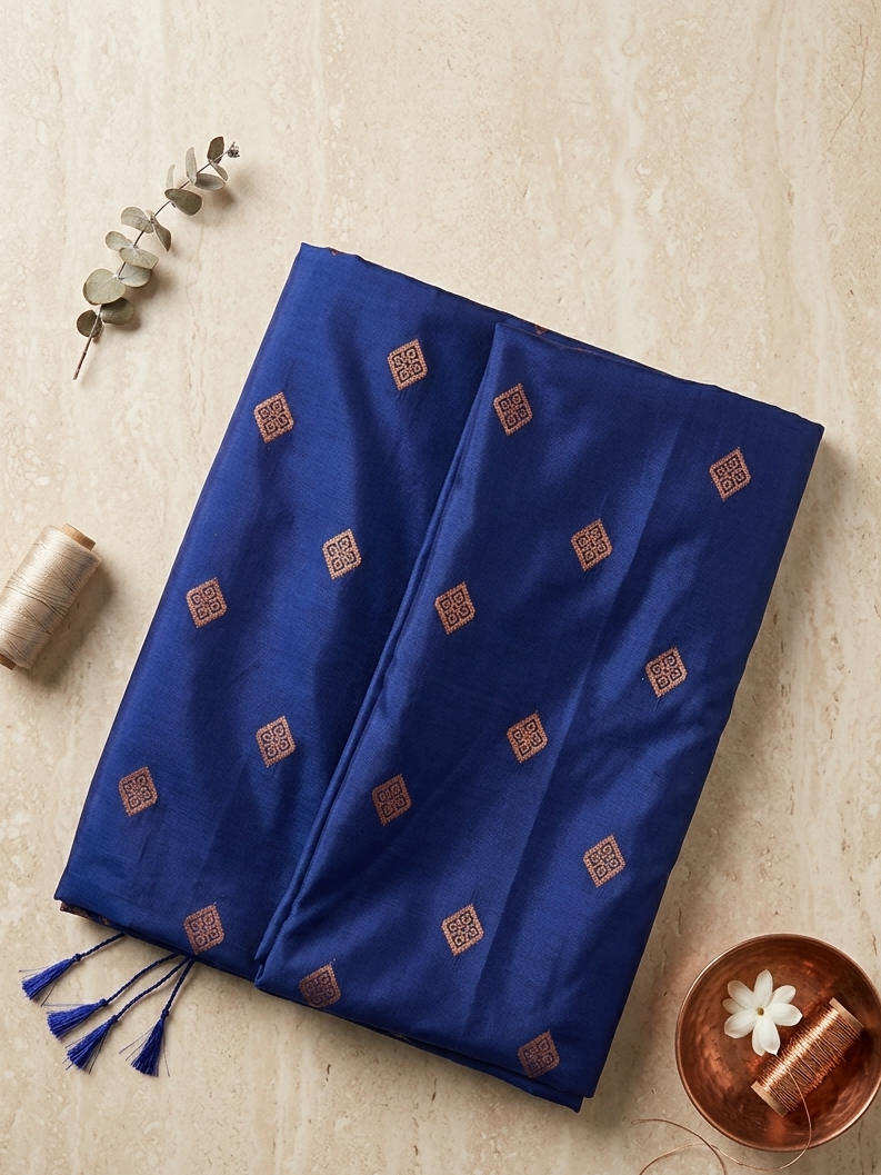 Soft Silk Saree-Nayantara Blue & Copper Zari