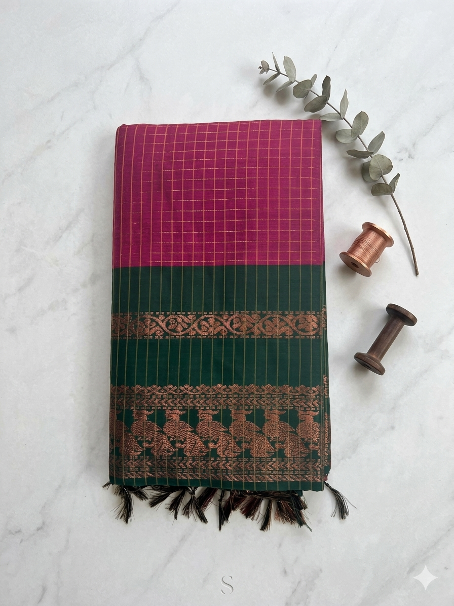 Checked Kalyani Cotton Saree