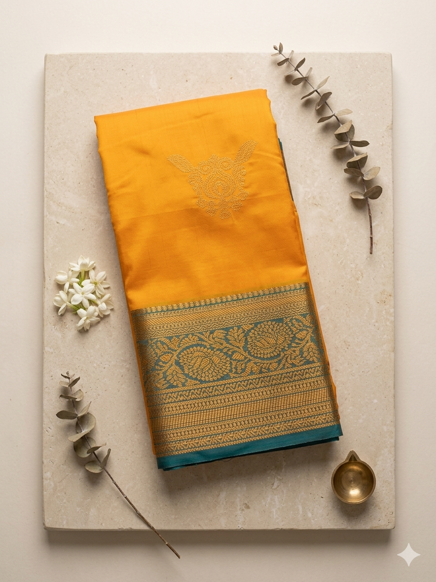 Semi Silk Saree-Yellow saaga