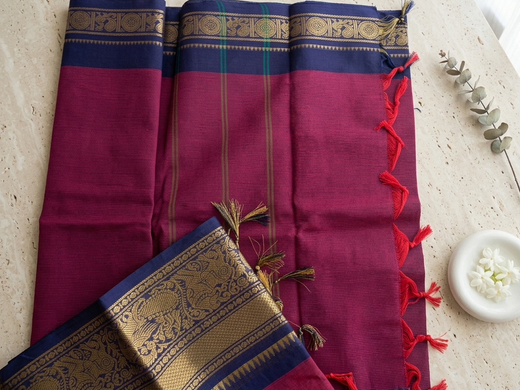 Kanchi Cotton -Majenta and Blue