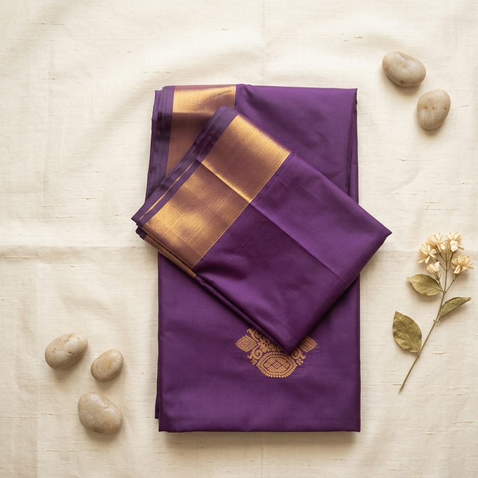 Soft Silk Saree- Purple and Copper Zari