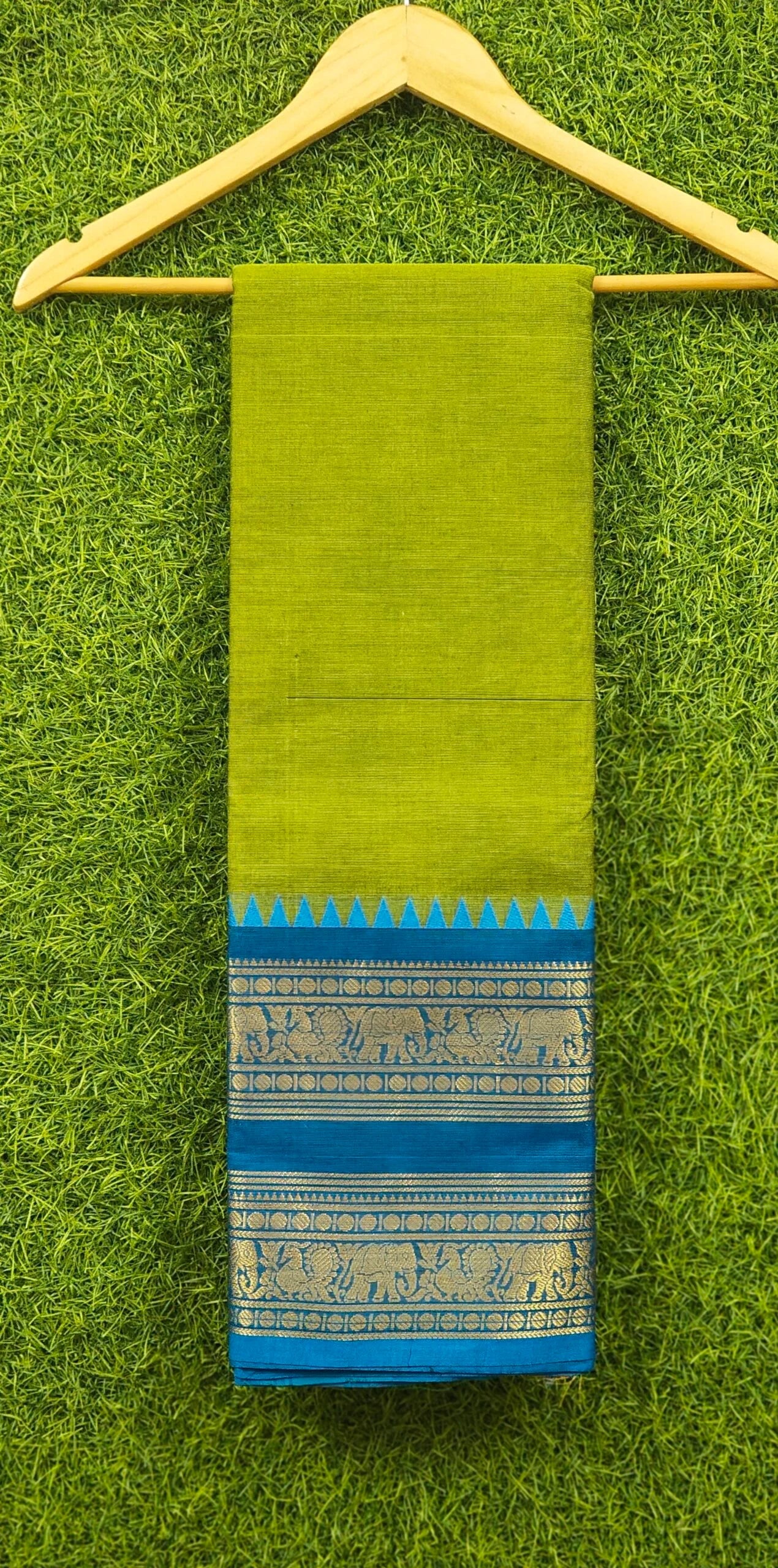 Kanchi Cotton-Parrot Green and Blue