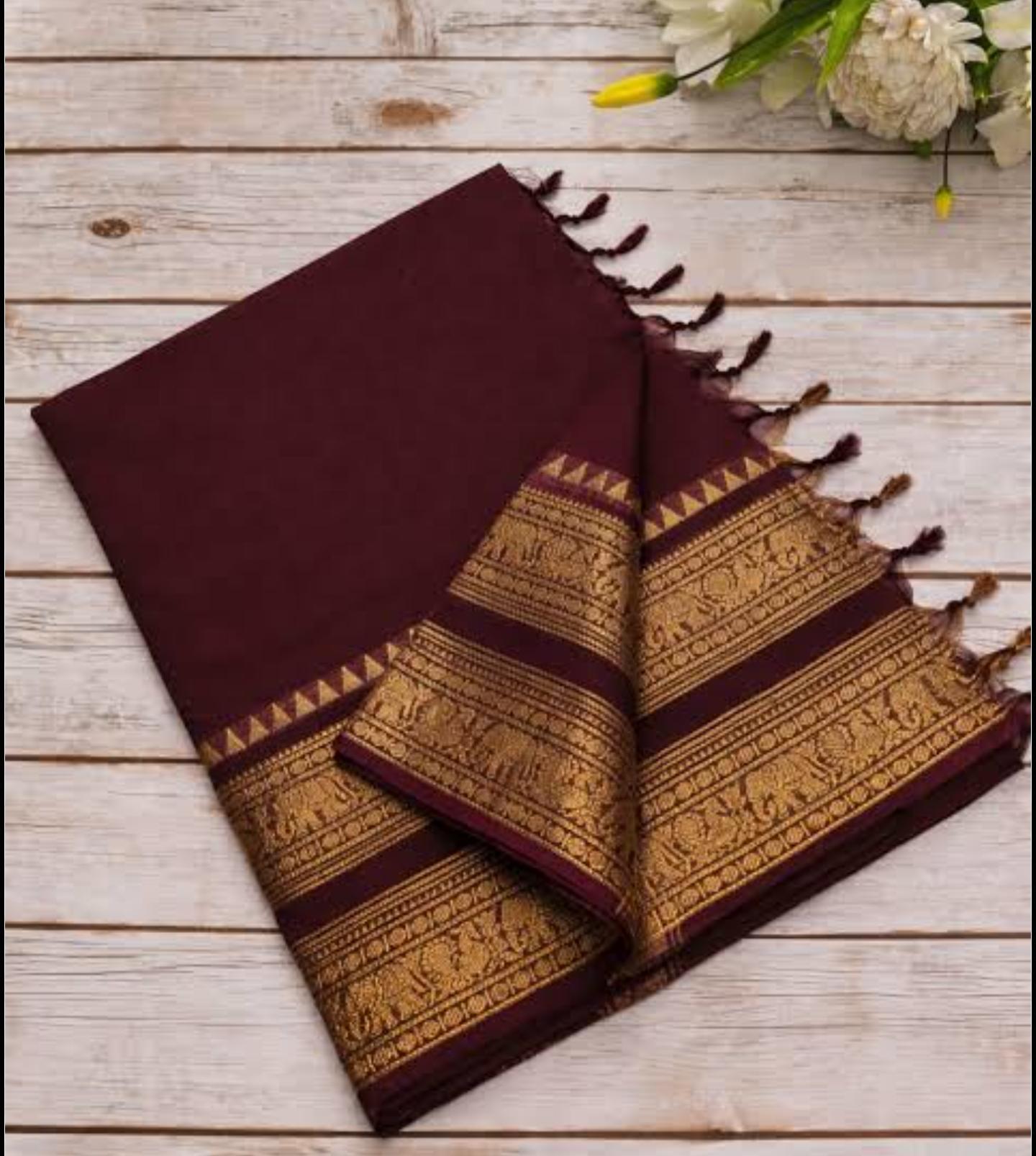 Maroon Pure Kanchi Cotton Sraee