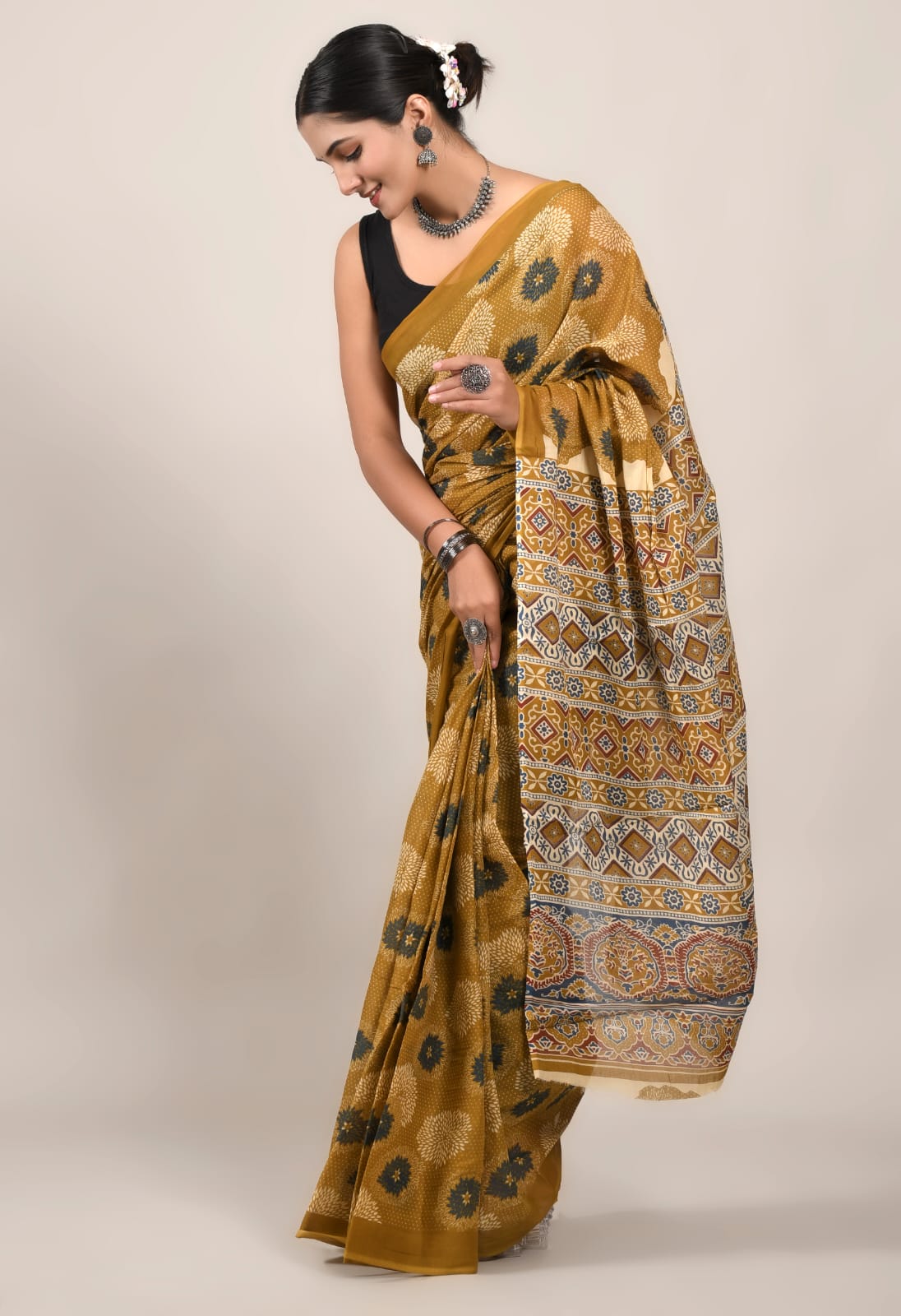 Mulmul Cotton Saree Bagru Hand Block Printed