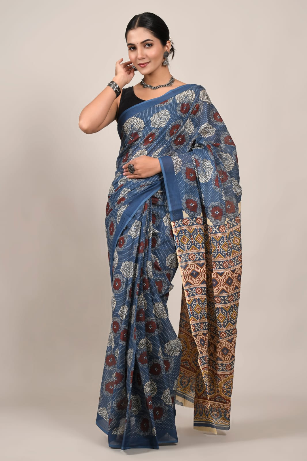 Mulmul Cotton Saree Bagru Hand Block Printed