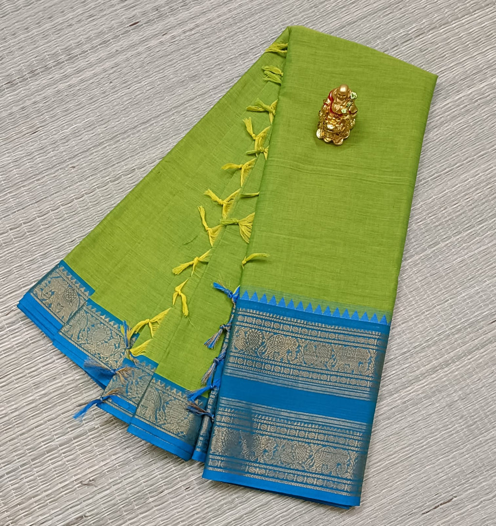Kanchi Cotton-Parrot Green and Blue