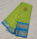 Kanchi Cotton-Parrot Green and Blue