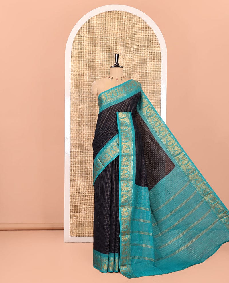 Sungudi Saree -Black and Turquoise Blue