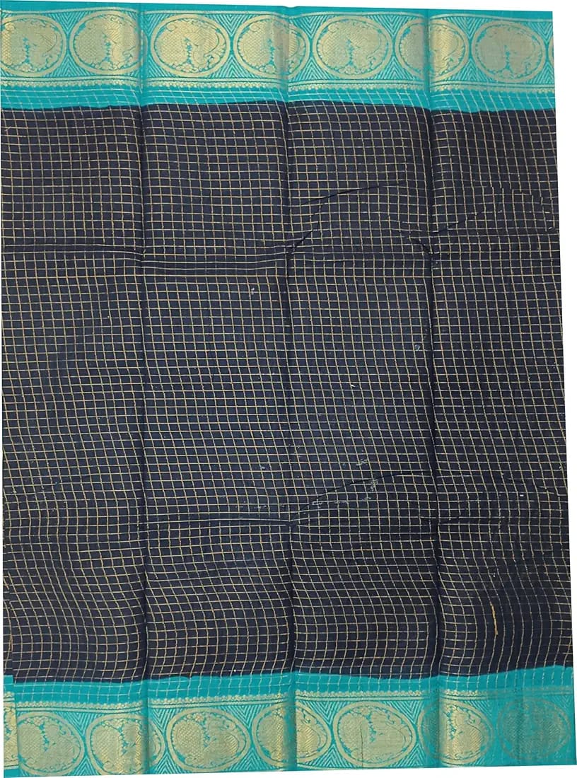 Sungudi Saree -Black and Turquoise Blue