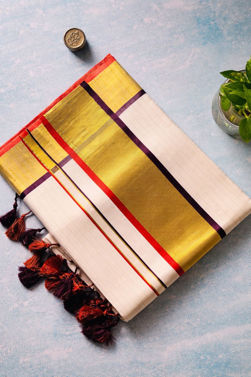 Micro Checked Red and Black Kara Set Saree