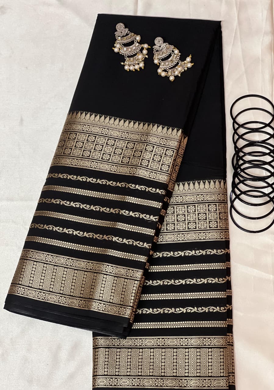 Black Mysore Semi Silk Saree