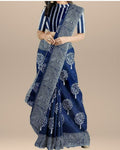 Pure Cotton Mulmul Saree-Indigo