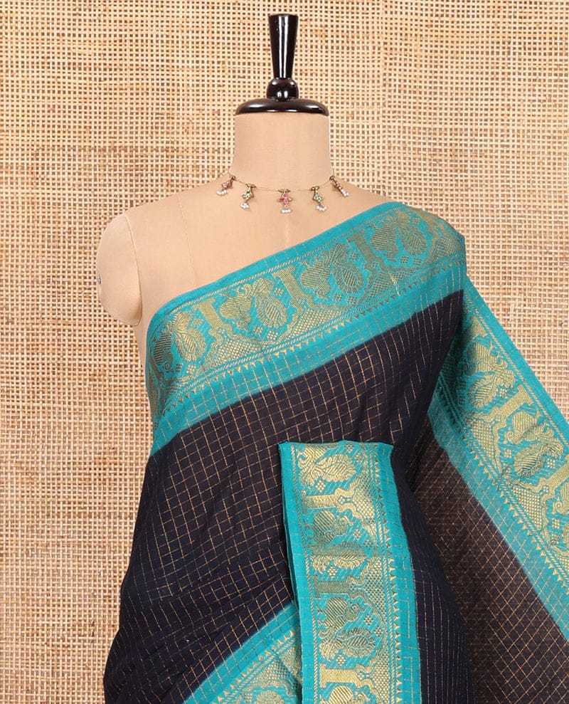 Sungudi Saree -Black and Turquoise Blue