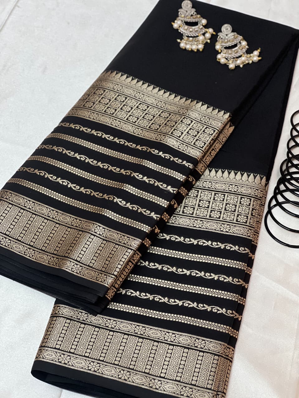 Black Mysore Semi Silk Saree